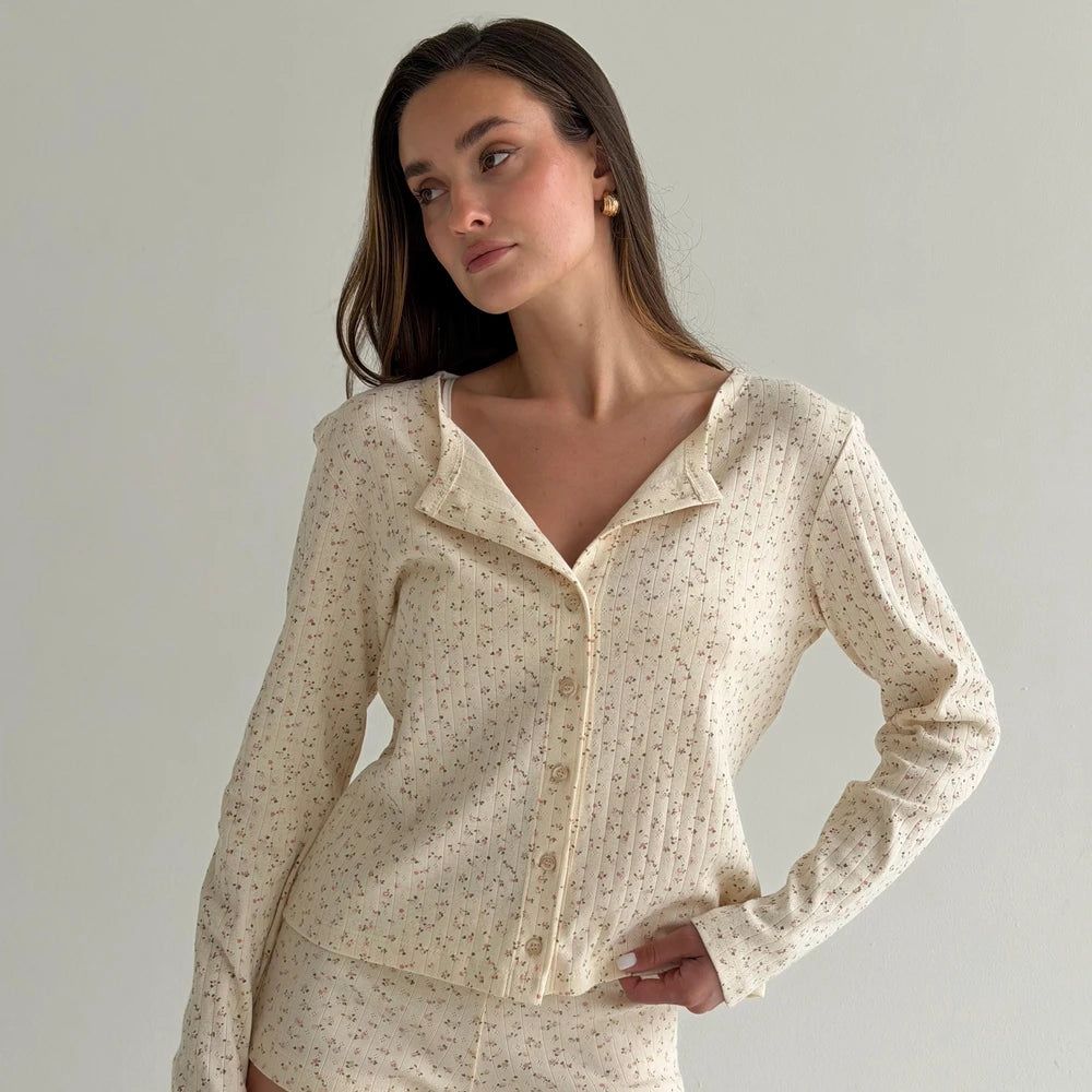 Floral Pointelle 100% Organic Cotton Lounge Shirt