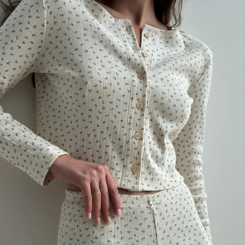 Floral Pointelle 100% Organic Cotton Lounge Shirt