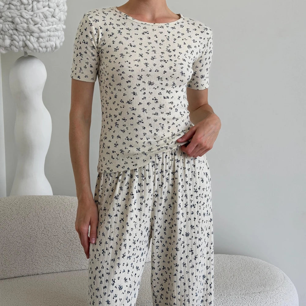 Floral Ribbed Cotton Pajama Set