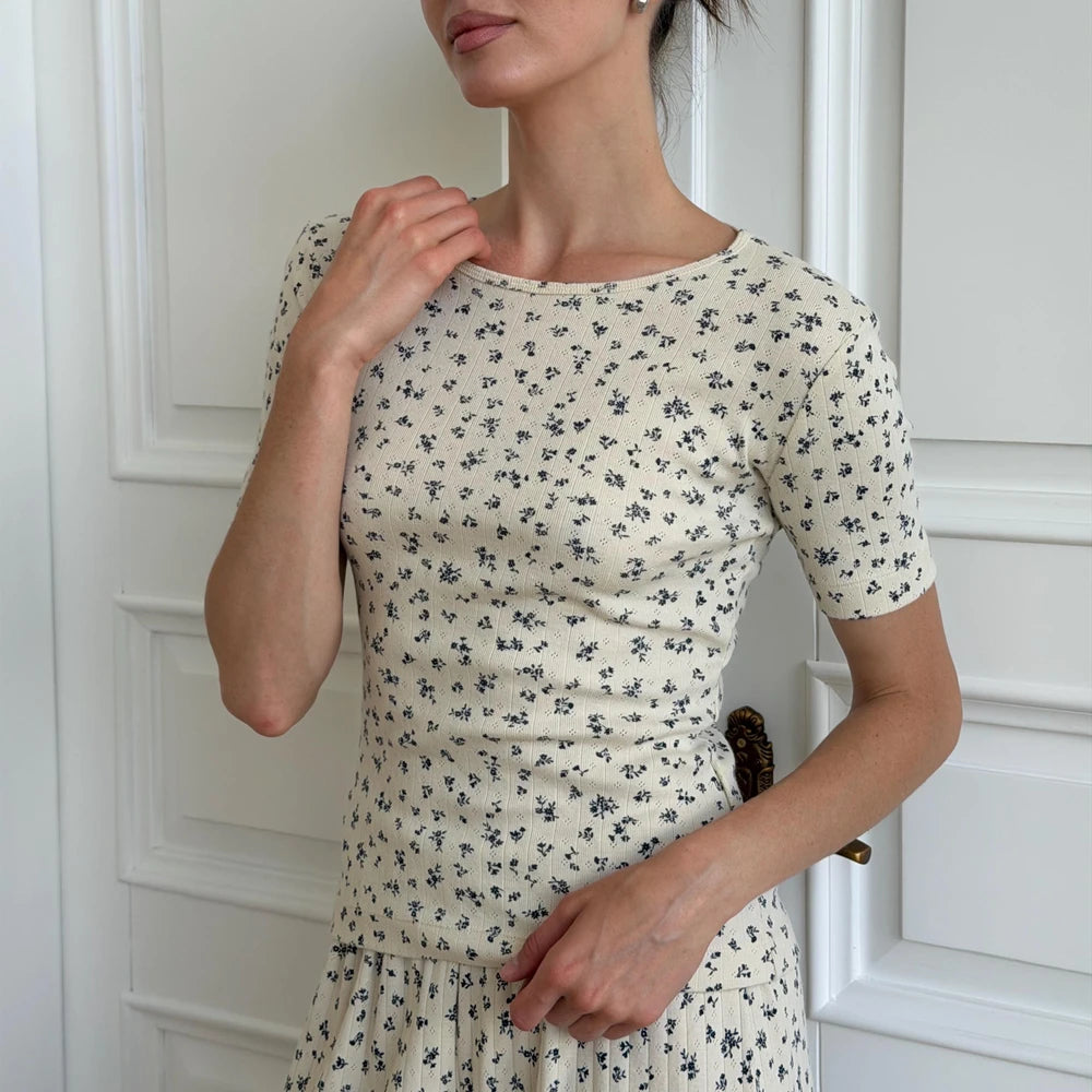 Floral Ribbed Cotton Pajama Set