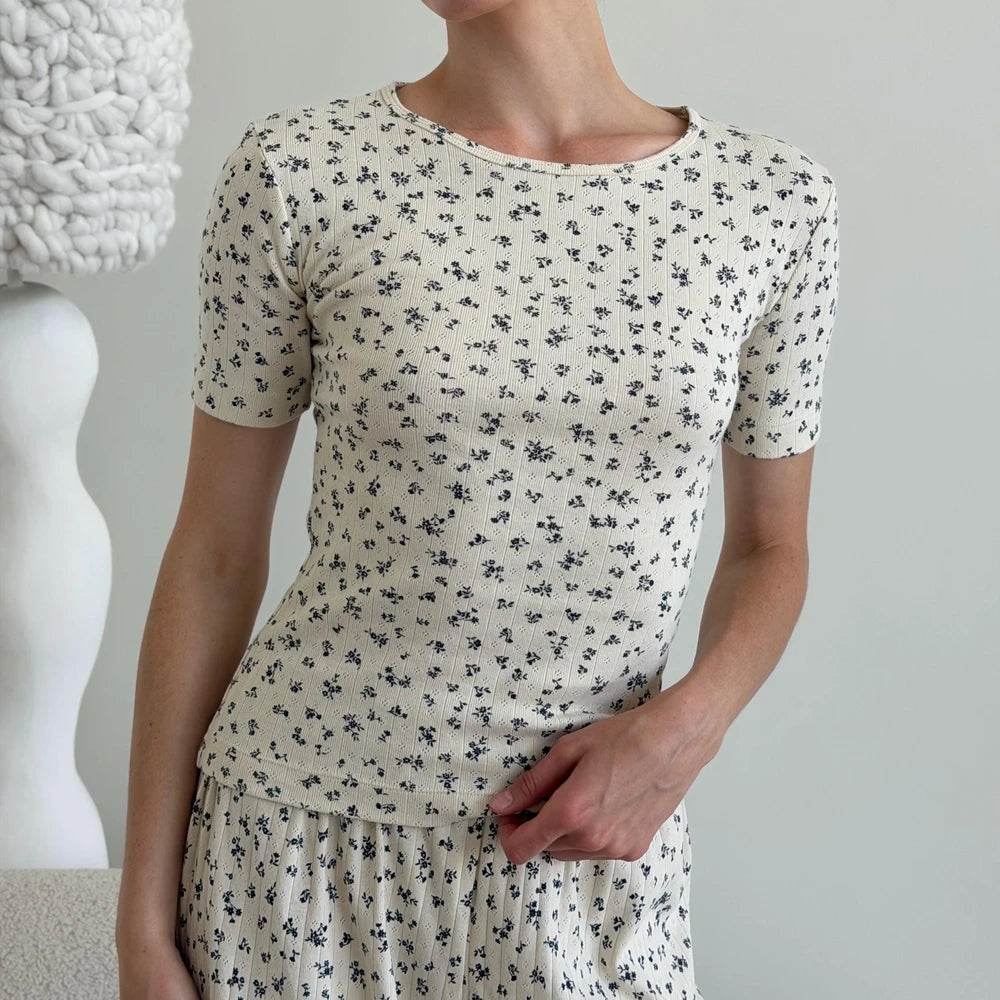Floral Ribbed Cotton Pajama Set