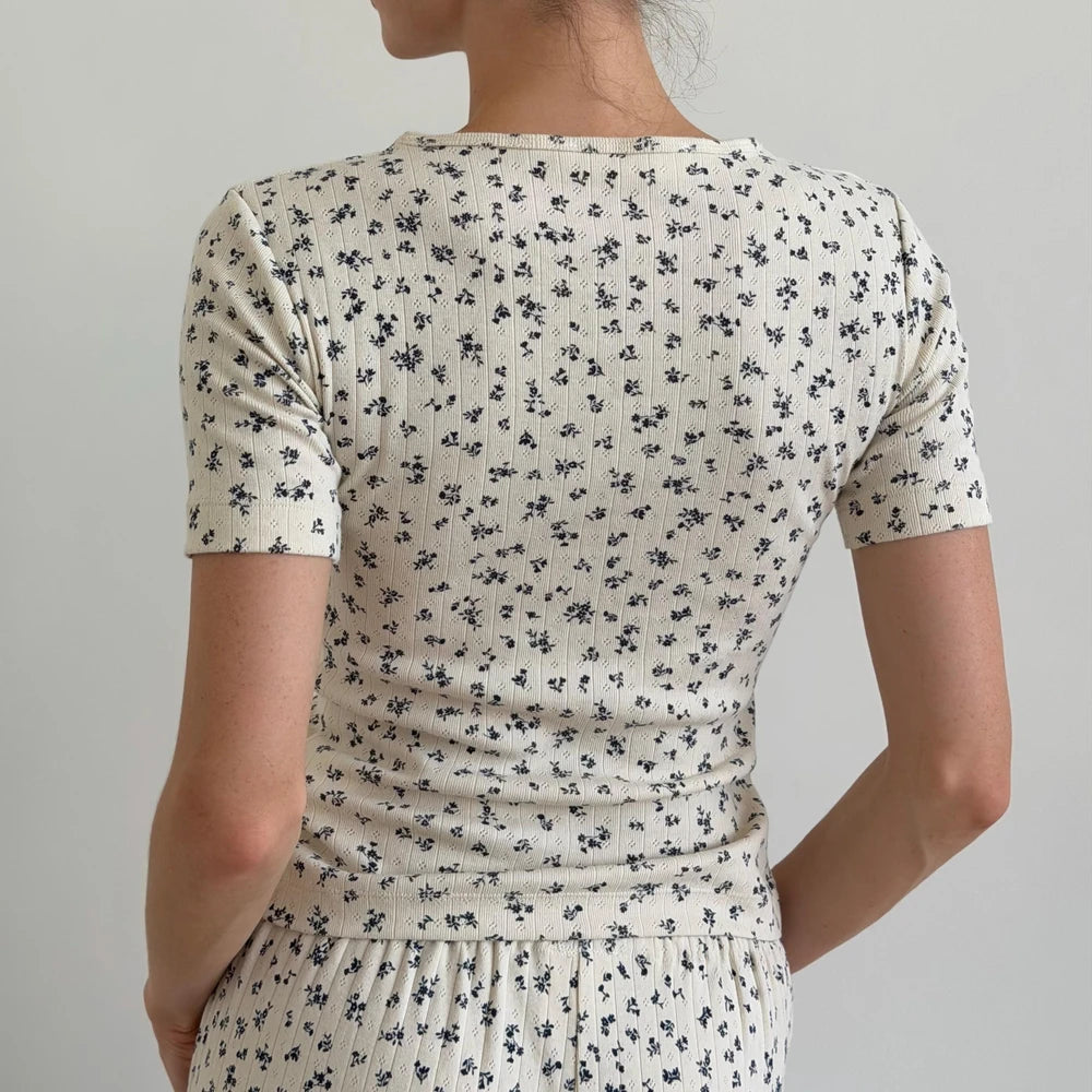 Floral Ribbed Cotton Pajama Set