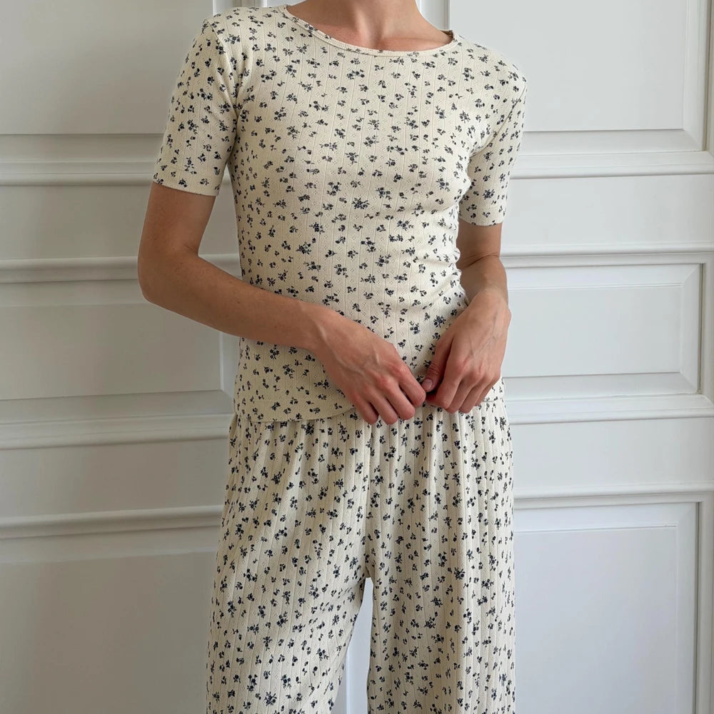 Floral Ribbed Cotton Pajama Set