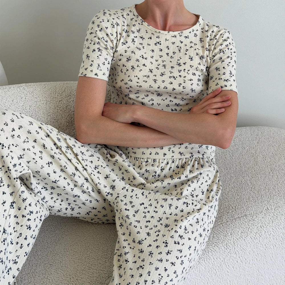 Floral Ribbed Cotton Pajama Set
