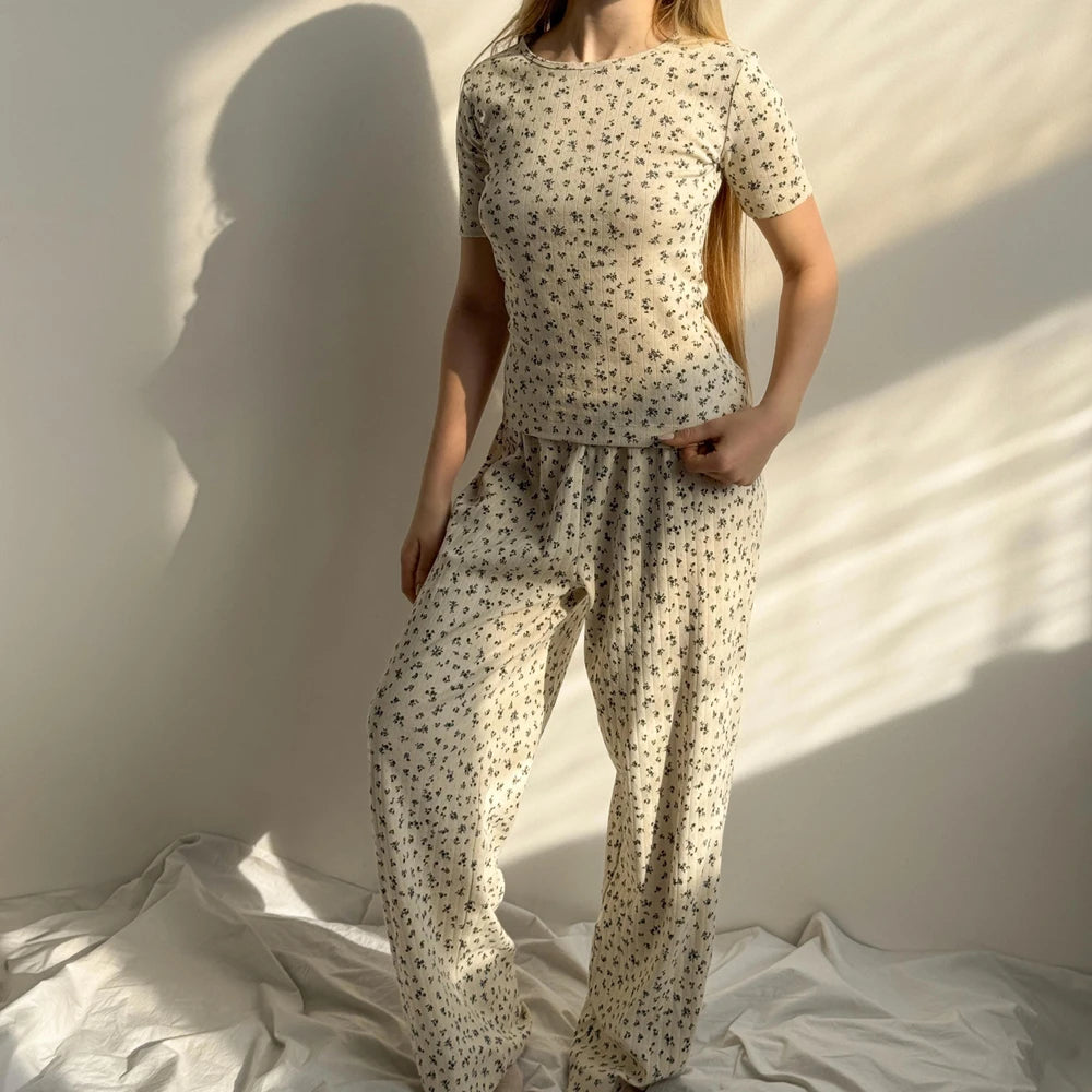 Floral Ribbed Cotton Pajama Set