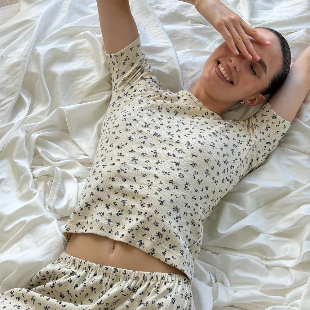 Floral Ribbed Cotton Pajama Set