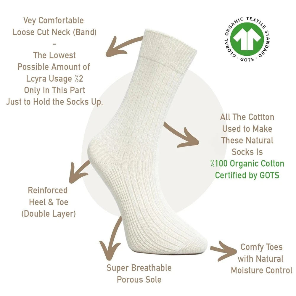 100% Organic Raw Cotton Crew Socks