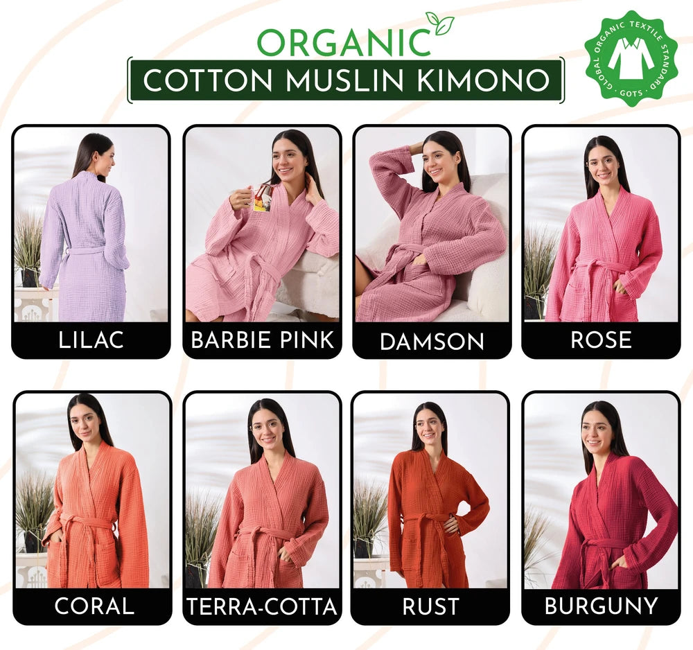100% Organic Cotton Muslin Kimono Robe