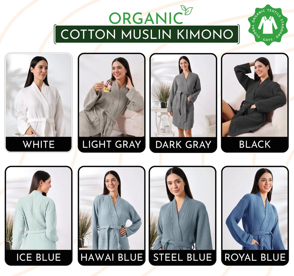 100% Organic Cotton Muslin Kimono Robe