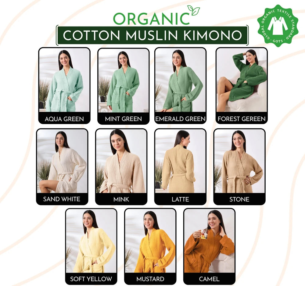 100% Organic Cotton Muslin Kimono Robe