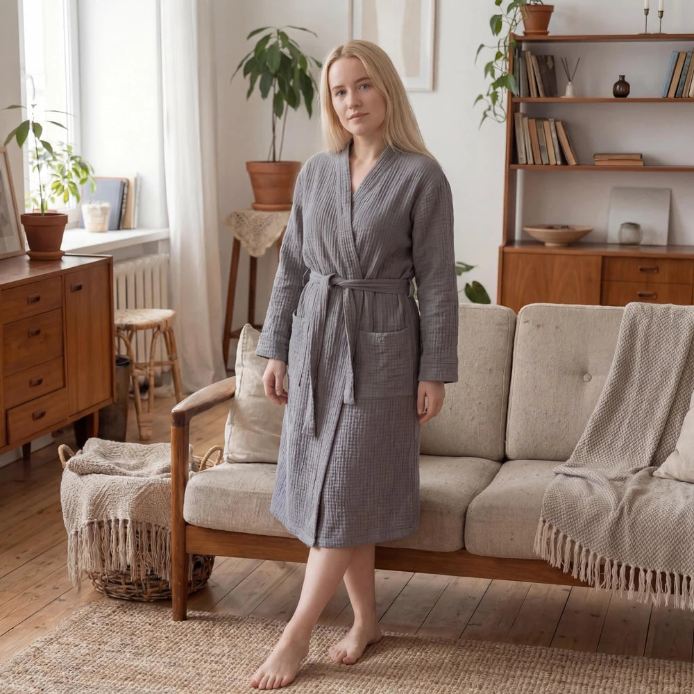 100% Organic Cotton Muslin Kimono Robe