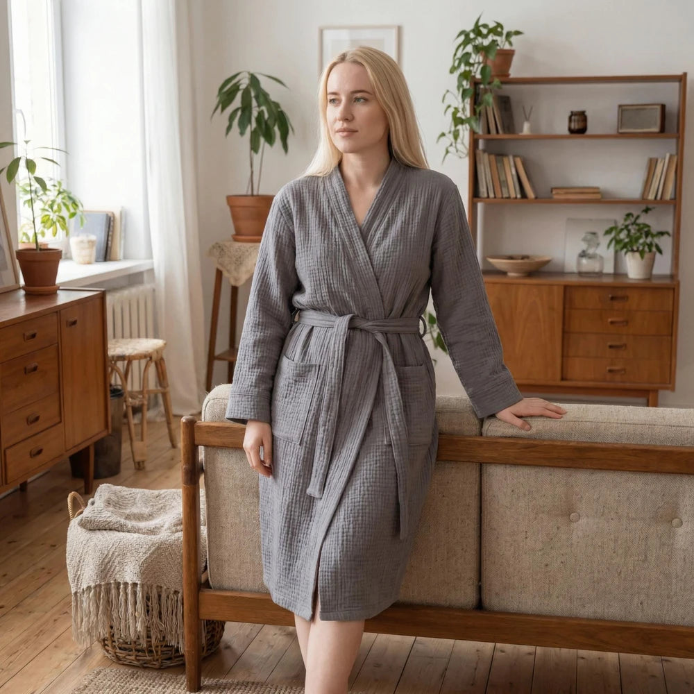 100% Organic Cotton Muslin Kimono Robe