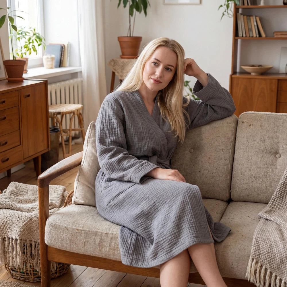 100% Organic Cotton Muslin Kimono Robe