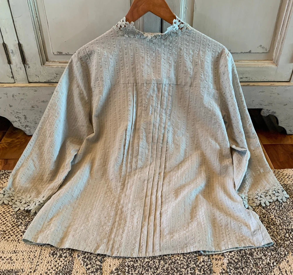 Grey Floral Lace Cotton Blouse
