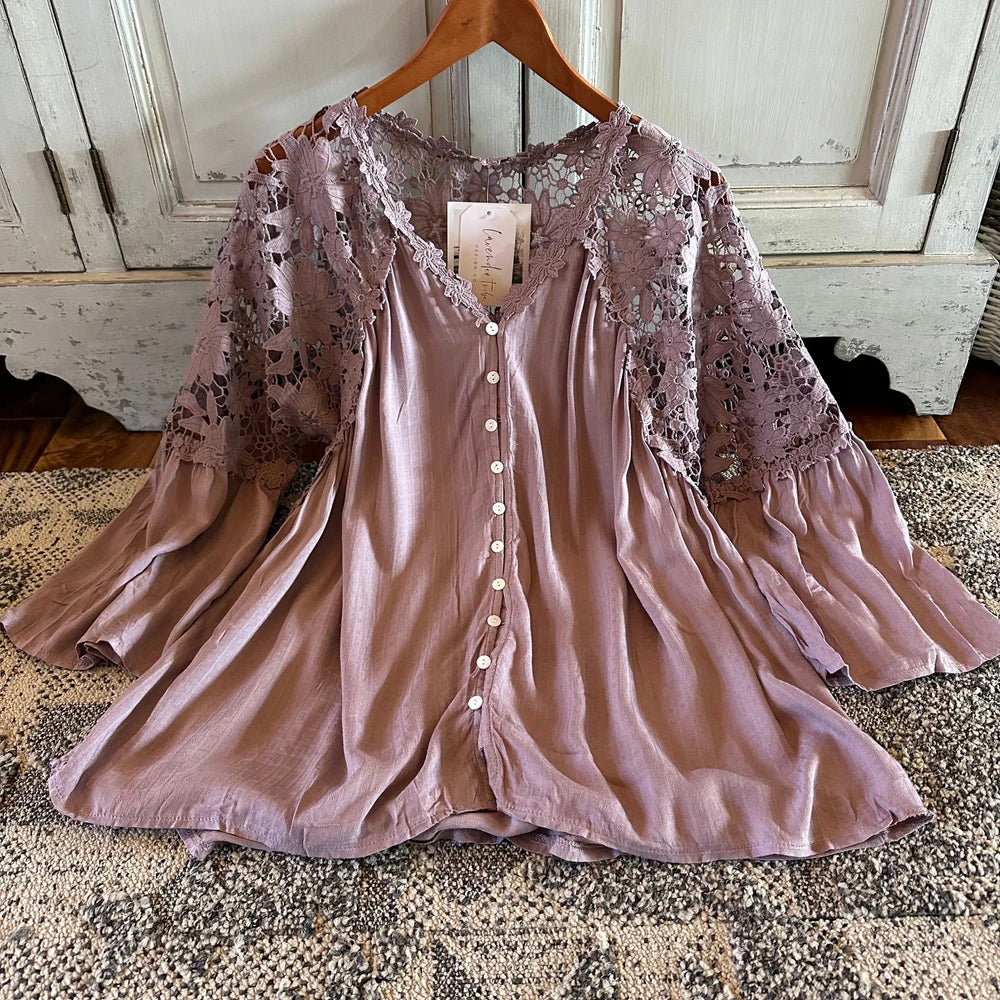 Lilac Lace Cotton Blouse