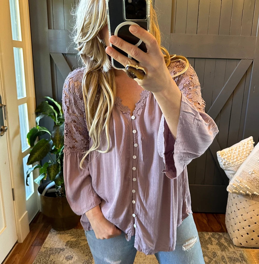 Lilac Lace Cotton Blouse