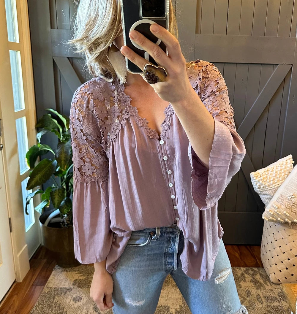 Lilac Lace Cotton Blouse