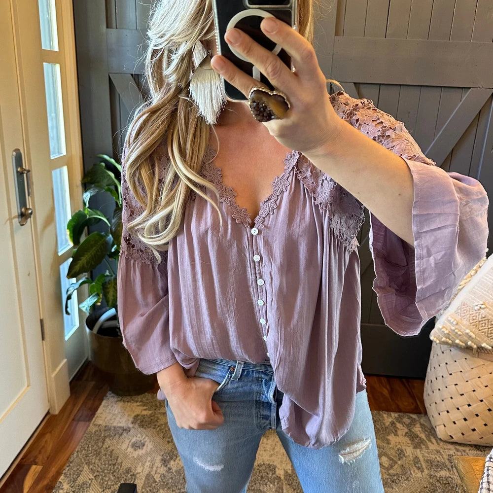 Lilac Lace Cotton Blouse