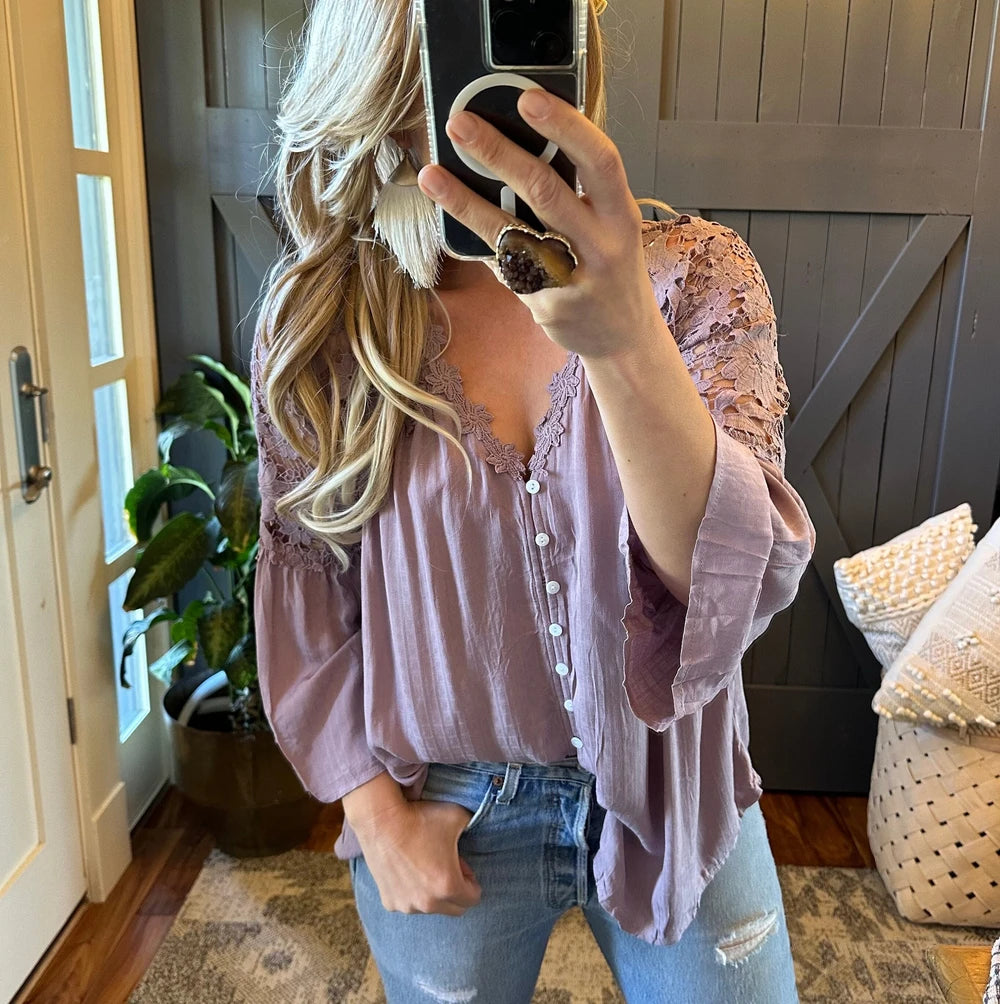 Lilac Lace Cotton Blouse