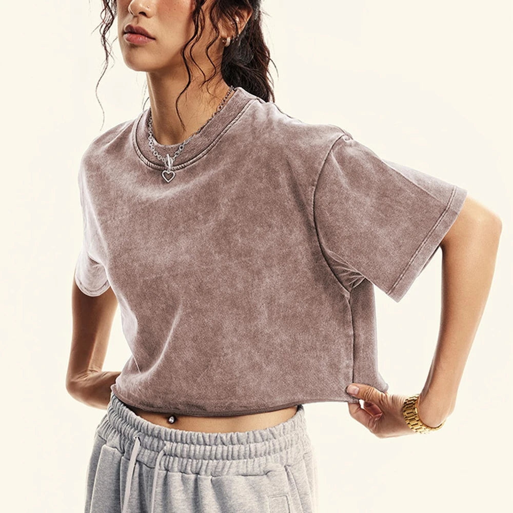 Womens Oversized Vintage Cotton Crop Top