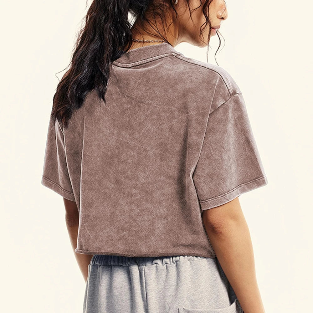 Womens Oversized Vintage Cotton Crop Top