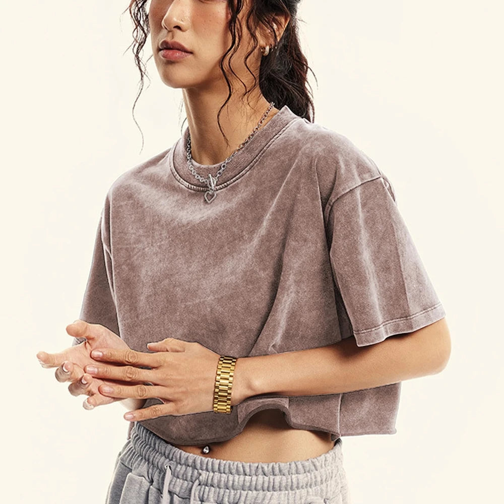 Womens Oversized Vintage Cotton Crop Top