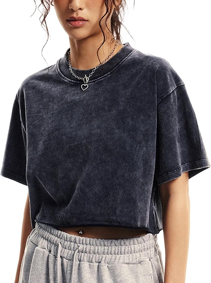 Womens Oversized Vintage Cotton Crop Top