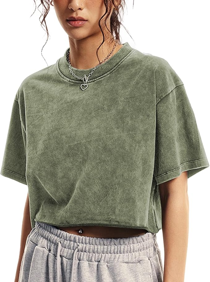 Womens Oversized Vintage Cotton Crop Top