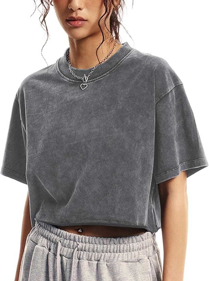 Womens Oversized Vintage Cotton Crop Top