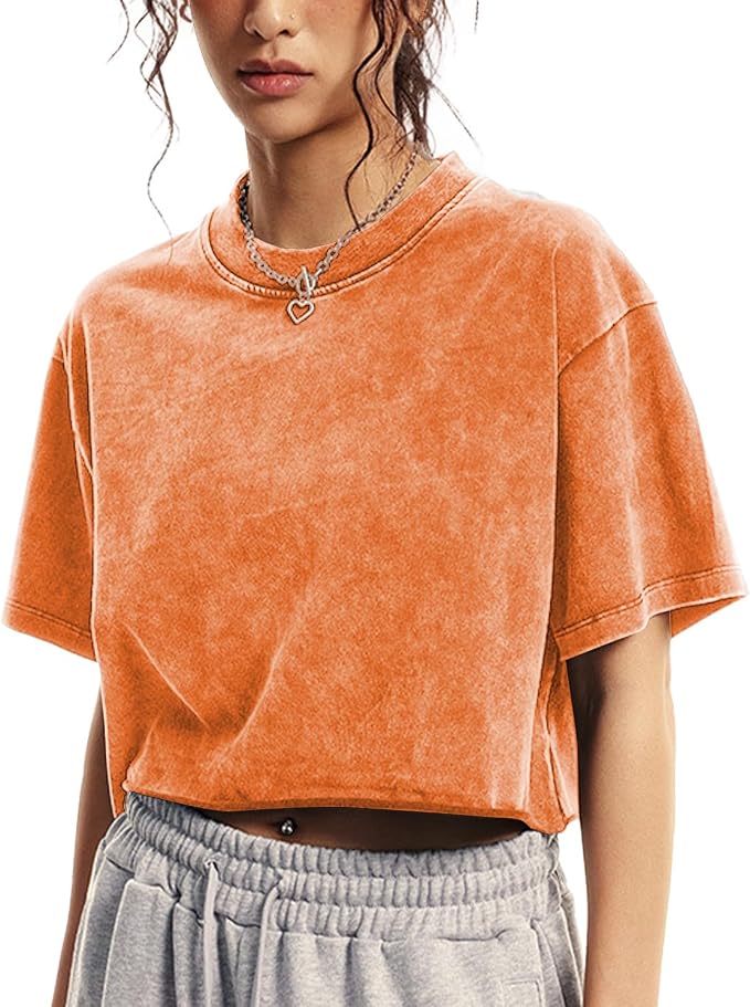 Womens Oversized Vintage Cotton Crop Top