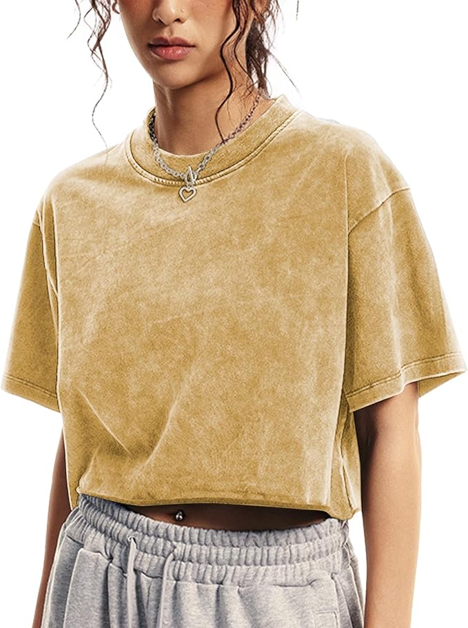 Womens Oversized Vintage Cotton Crop Top